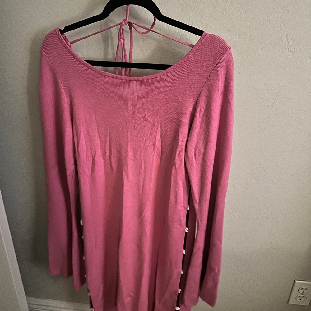 Anthropologie Pink Long Sleeve cover up with Side Button Detail